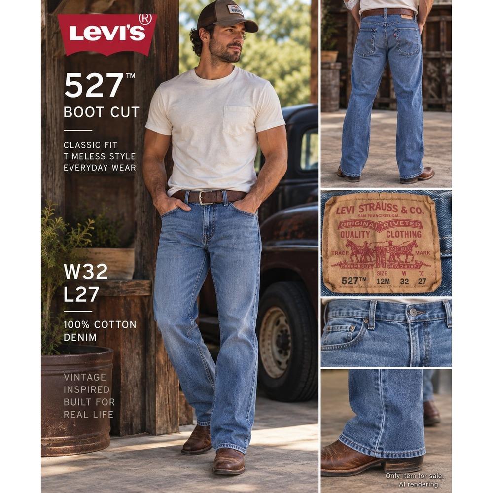 Levi's 527 32x27 Slim Bootcut Jeans Blue Light Wash 100% Cotton Denim Men's